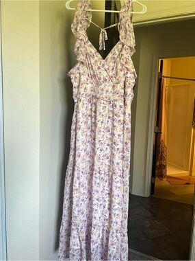 ARULA Lavender Floral Ruffle Maxi Dress